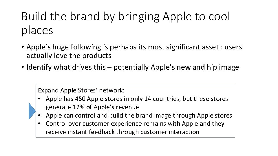 Build the brand by bringing Apple to cool places • Apple’s huge following is