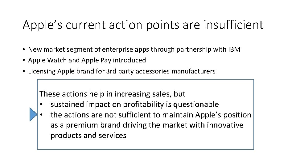 Apple’s current action points are insufficient • New market segment of enterprise apps through