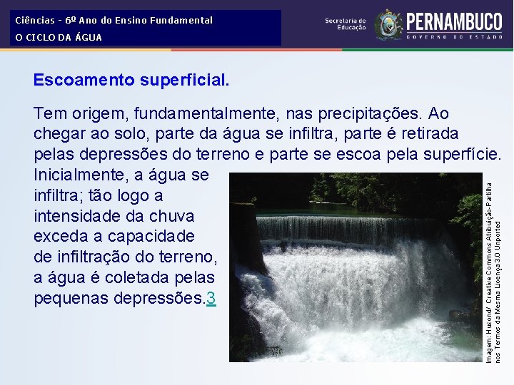 Ciências - 6º Ano do Ensino Fundamental O CICLO DA ÁGUA Escoamento superficial. Imagem: