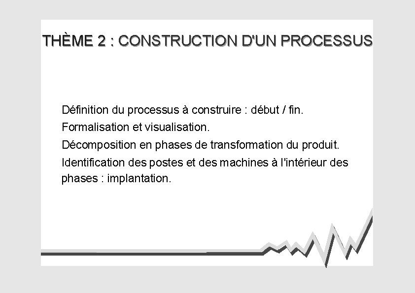 THÈME 2 : CONSTRUCTION D'UN PROCESSUS Définition du processus à construire : début /