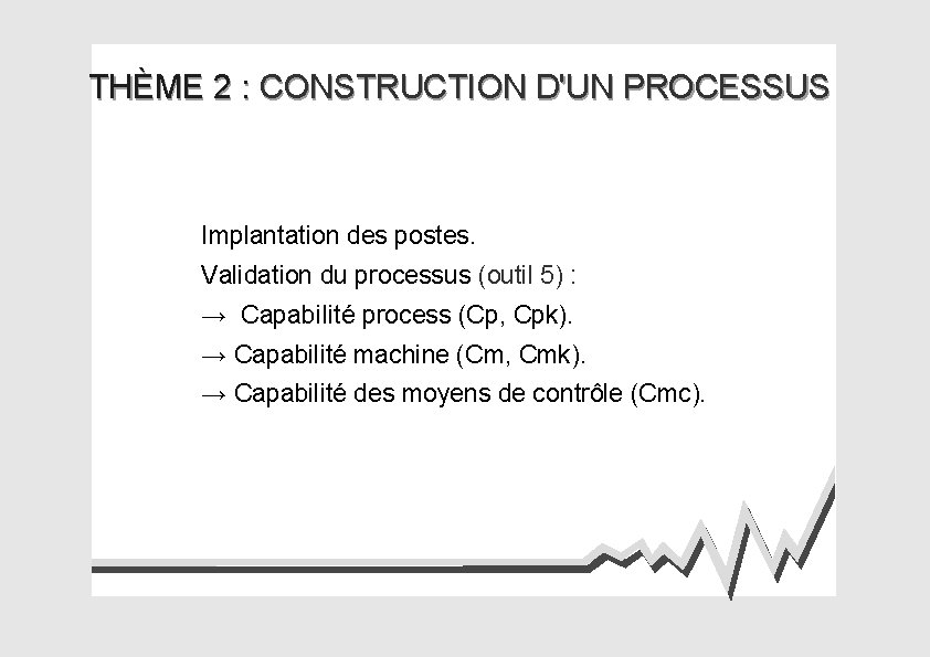 THÈME 2 : CONSTRUCTION D'UN PROCESSUS Implantation des postes. Validation du processus (outil 5)