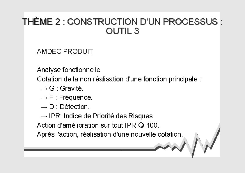 THÈME 2 : CONSTRUCTION D'UN PROCESSUS : OUTIL 3 AMDEC PRODUIT Analyse fonctionnelle. Cotation