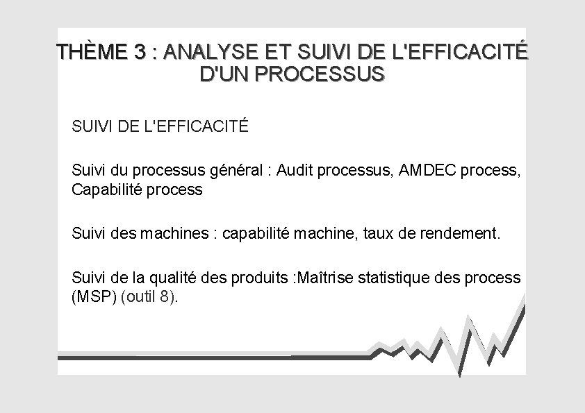 THÈME 3 : ANALYSE ET SUIVI DE L'EFFICACITÉ D'UN PROCESSUS SUIVI DE L'EFFICACITÉ Suivi