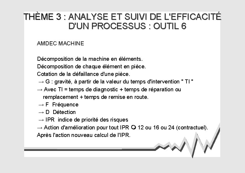 THÈME 3 : ANALYSE ET SUIVI DE L'EFFICACITÉ D'UN PROCESSUS : OUTIL 6 AMDEC