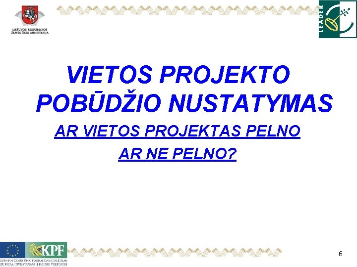 VIETOS PROJEKTO POBŪDŽIO NUSTATYMAS AR VIETOS PROJEKTAS PELNO AR NE PELNO? 6 