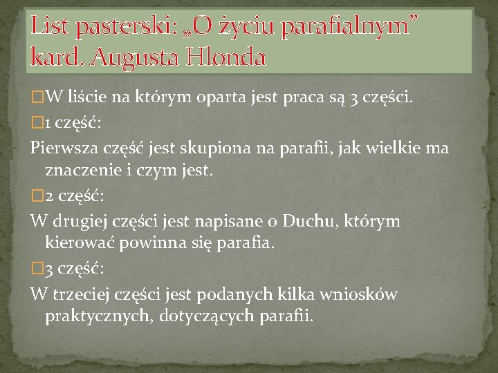 List pasterski: „O życiu parafialnym” kard. Augusta Hlonda �W liście na którym oparta jest