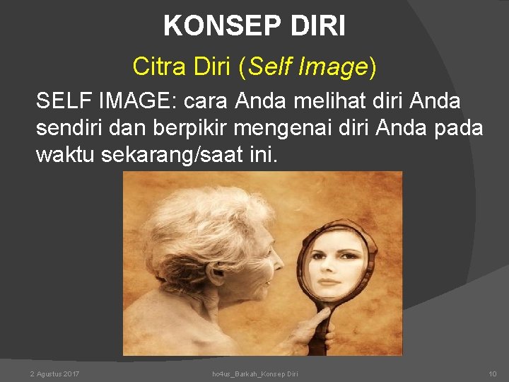 KONSEP DIRI Citra Diri (Self Image) SELF IMAGE: cara Anda melihat diri Anda sendiri