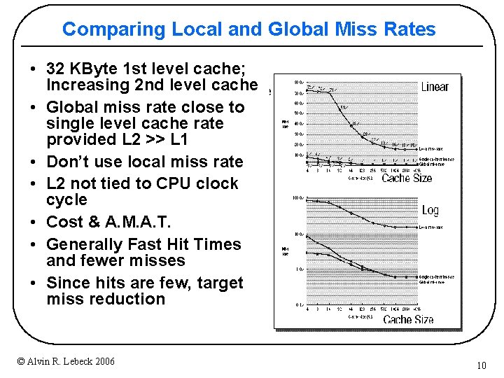 Comparing Local and Global Miss Rates • 32 KByte 1 st level cache; Increasing