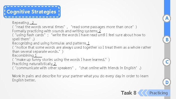 Cognitive Strategies Repeating 2 (“read the words several times”, “read some passages more than