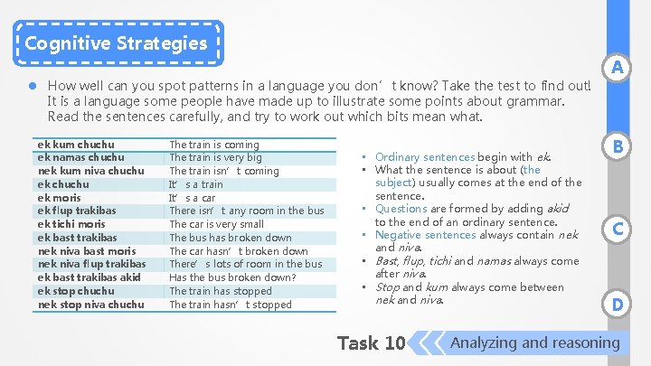 Cognitive Strategies A l How well can you spot patterns in a language you