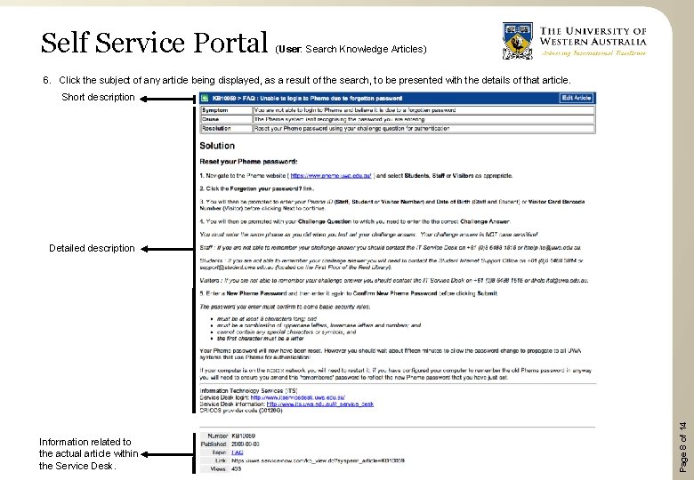 Self Service Portal (User: Search Knowledge Articles) 6. Click the subject of any article