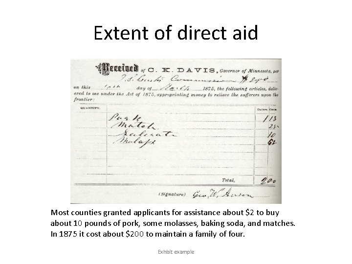 Extent of direct aid Most counties granted applicants for assistance about $2 to buy