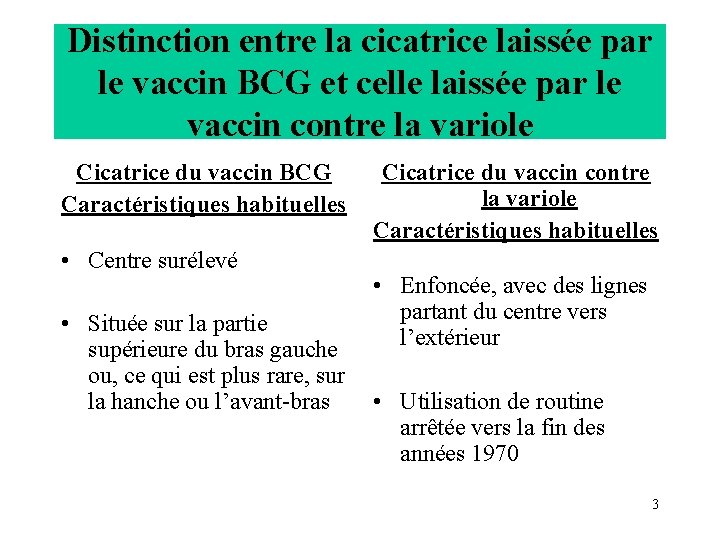 Distinction entre la cicatrice laissée par le vaccin BCG et celle laissée par le