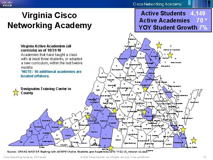 Active Students 4, 149 Active Academies 70 * YOY Student Growth 7% Virginia Cisco