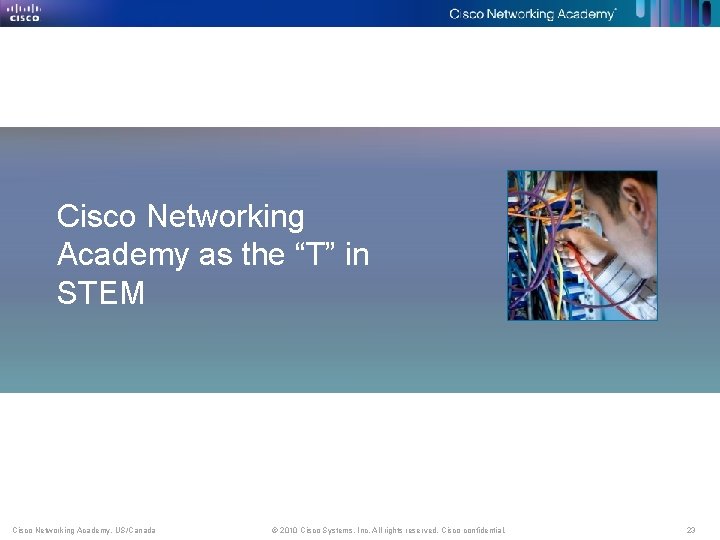 Cisco Networking Academy as the “T” in STEM Cisco Networking Academy, US/Canada © 2010