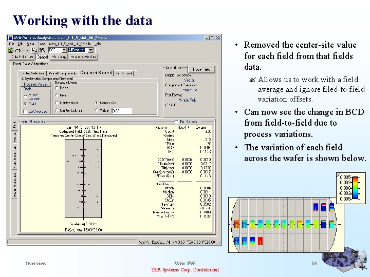 Working with the data • Removed the center-site value for each field from that