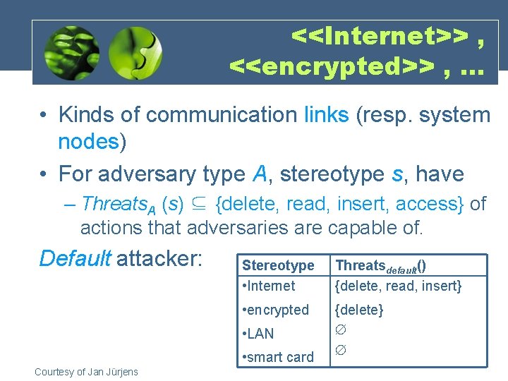 <<Internet>> , <<encrypted>> , … • Kinds of communication links (resp. system nodes) •