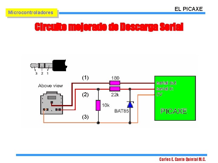 EL PICAXE Microcontroladores Circuito mejorado de Descarga Serial (1) (2) (3) Carlos E. Canto EL PICAXE Microcontroladores Circuito mejorado de Descarga Serial (1) (2) (3) Carlos E. Canto