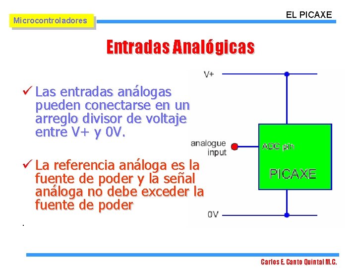 EL PICAXE Microcontroladores Entradas Analógicas ü Las entradas análogas pueden conectarse en un arreglo EL PICAXE Microcontroladores Entradas Analógicas ü Las entradas análogas pueden conectarse en un arreglo