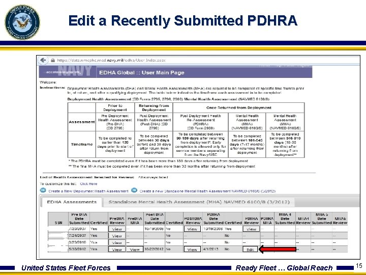 Edit a Recently Submitted PDHRA United States Fleet Forces Ready Fleet … Global Reach