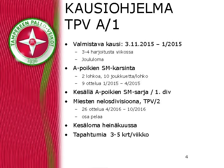 KAUSIOHJELMA TPV A/1 • Valmistava kausi: 3. 11. 2015 – 1/2015 – 3 -4