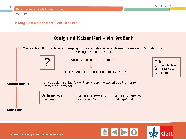 6 Folie 10 von 12 Herrschaft im mittelalterlichen Europa 500 – 1500 König und Kaiser Karl