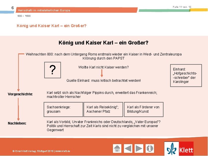 6 Folie 11 von 12 Herrschaft im mittelalterlichen Europa 500 – 1500 König und Kaiser Karl