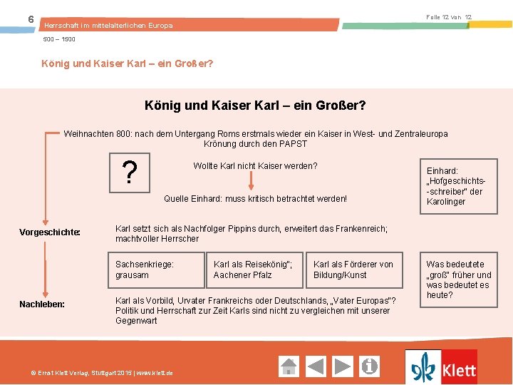 6 Folie 12 von 12 Herrschaft im mittelalterlichen Europa 500 – 1500 König und Kaiser Karl