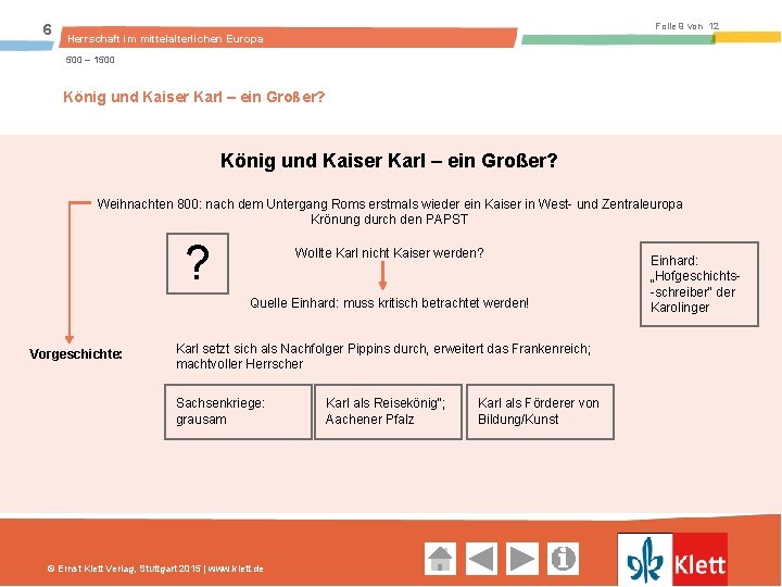 6 Folie 9 von 12 Herrschaft im mittelalterlichen Europa 500 – 1500 König und Kaiser Karl