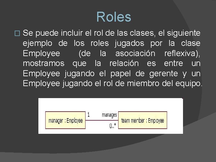 Roles � Se puede incluir el rol de las clases, el siguiente ejemplo de
