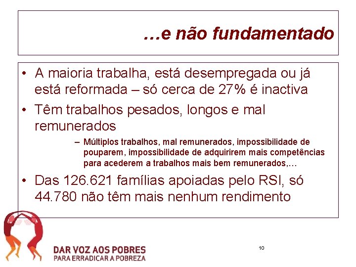 …e não fundamentado • A maioria trabalha, está desempregada ou já está reformada –