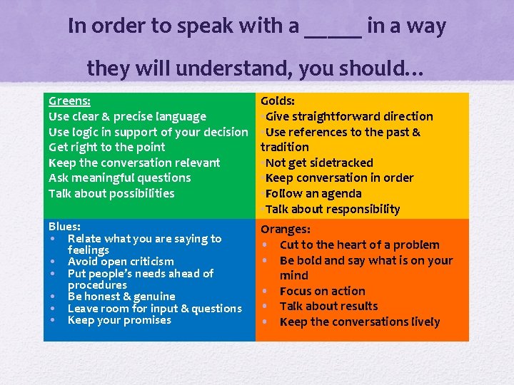 In order to speak with a _____ in a way they will understand, you In order to speak with a _____ in a way they will understand, you