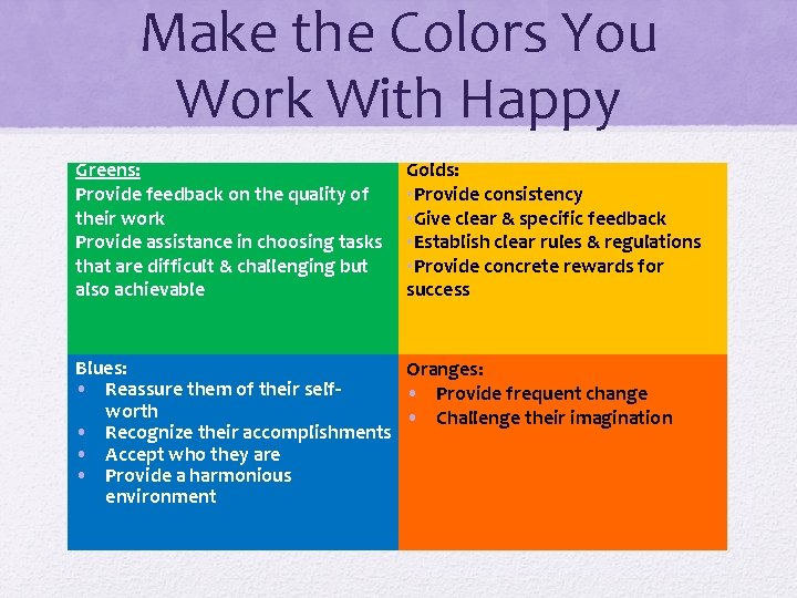 Make the Colors You Work With Happy Greens: Provide feedback on the quality of Make the Colors You Work With Happy Greens: Provide feedback on the quality of