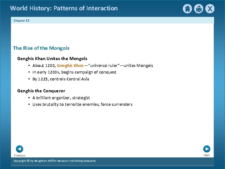 World History: Patterns of Interaction Chapter 12 The Rise of the Mongols Genghis Khan