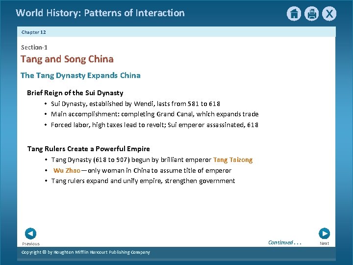 World History: Patterns of Interaction Chapter 12 Section-1 Tang and Song China The Tang