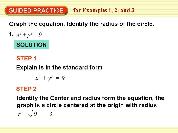 Example 1 Graph An Equation Of A Circle