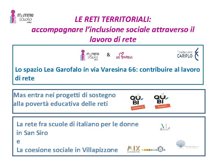 LE RETI TERRITORIALI: accompagnare l’inclusione sociale attraverso il lavoro di rete & Lo spazio