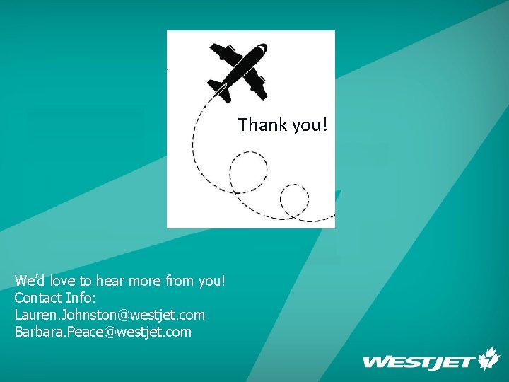 Thank you! We’d love to hear more from you! Contact Info: Lauren. Johnston@westjet. com