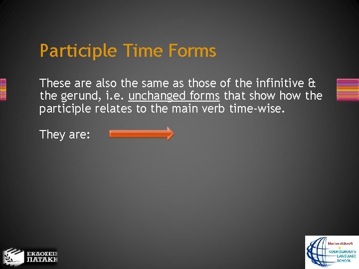 Participle Time Forms These are also the same as those of the infinitive &