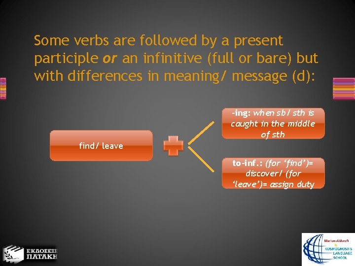 Some verbs are followed by a present participle or an infinitive (full or bare)