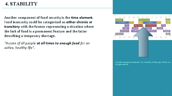 4. STABILITY Another component of food security is the time element. Food insecurity could