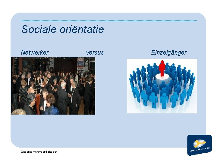 Sociale oriëntatie Netwerker Ondernemersvaardigheden versus Einzelgänger 