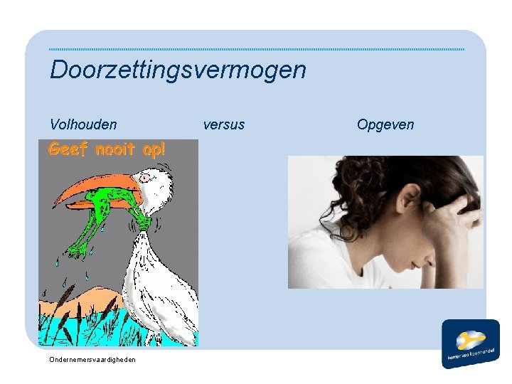 Doorzettingsvermogen Volhouden Ondernemersvaardigheden versus Opgeven 
