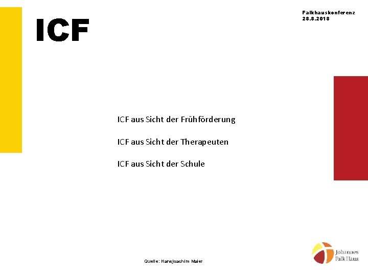 ICF Falkhauskonferenz 28. 8. 2018 ICF aus Sicht der Frühförderung ICF aus Sicht der