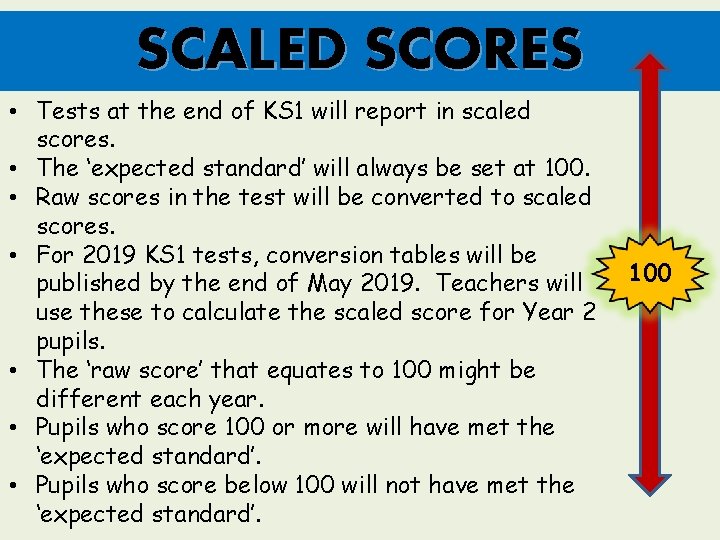 SCALED SCORES • Tests at the end of KS 1 will report in scaled