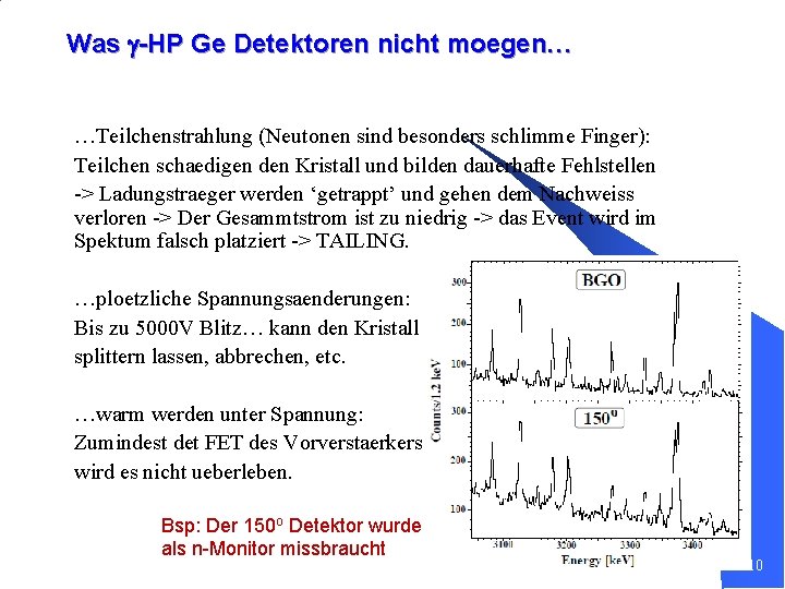 Was g-HP Ge Detektoren nicht moegen… …Teilchenstrahlung (Neutonen sind besonders schlimme Finger): Teilchen schaedigen