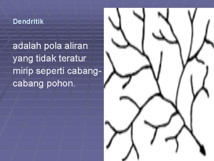 Dendritik adalah pola aliran yang tidak teratur mirip seperti cabang pohon. 