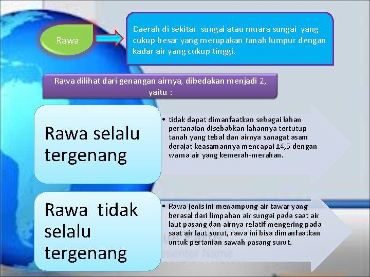  Rawa Daerah di sekitar sungai atau muara sungai yang cukup besar yang merupakan