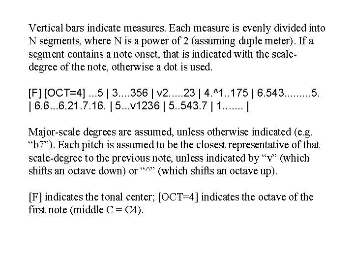 Vertical bars indicate measures. Each measure is evenly divided into N segments, where N Vertical bars indicate measures. Each measure is evenly divided into N segments, where N