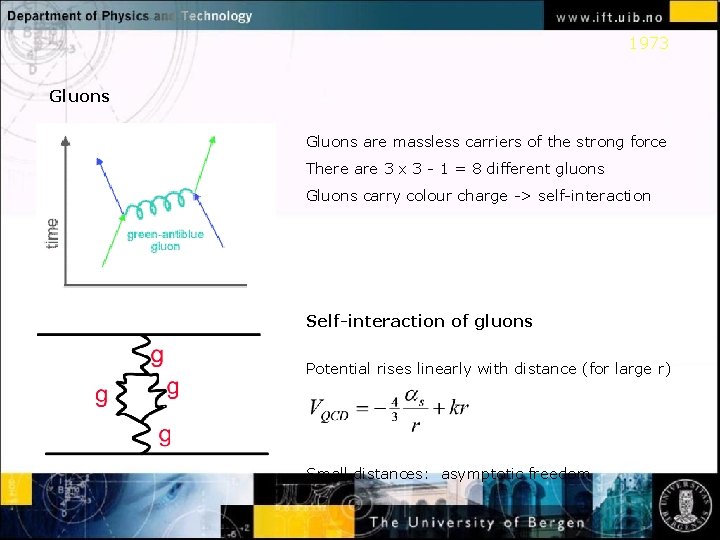 1973 Gluons are massless carriers of the strong force There are 3 x 3